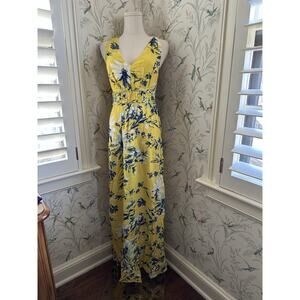 Japna Yellow Floral Race back Buttons Maxi Dress Size M